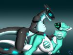  2019 ambiguous_gender anthro duo female fur machine protogen robot simple_background synth_(vader-san) synthetic turquoise_fur venerabela 
