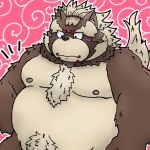  2019 anthro belly blush brown_fur canid canine fur goemon_(tas) male mammal moobs nipples overweight overweight_male pubes raccoon_dog simple_background solo tanuki tokyo_afterschool_summoners video_games yajyu 