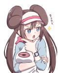  1girl blue_eyes brown_hair commentary_request double_bun highres long_hair looking_to_the_side mei_(pokemon) open_mouth pae_(ac40935_m41) pokemon pokemon_(game) pokemon_bw2 pokemon_masters raglan_sleeves simple_background sketch solo translation_request twintails upper_body visor_cap white_background 