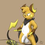  2019 anthro balls bandanna belly belt clothing doublepopsicle foreskin male mostly_nude nintendo penis pok&eacute;mon pok&eacute;mon_(species) raichu shield simple_background solo undressing video_games white_penis 