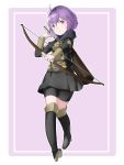  1girl arrow bernadetta_von_varley bike_shorts bow_(weapon) closed_mouth fire_emblem fire_emblem:_three_houses full_body garreg_mach_monastery_uniform grey_eyes highres holding holding_arrow holding_bow_(weapon) holding_weapon long_sleeves purple_hair quiver ruis_bacon short_hair solo uniform weapon 