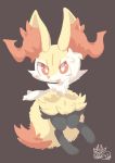  3_fingers 3_toes ambiguous_gender anthro black_fur blush braixen brown_background canid fingers fur mammal nintendo nyaswitchnya open_mouth orange_eyes orange_fur pok&eacute;mon pok&eacute;mon_(species) simple_background solo toes video_games white_fur yellow_fur 
