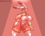  2019 anthro big_breasts breasts butt clothed clothing digital_media_(artwork) female fingers hi_res huge_breasts looking_at_viewer mammal mask muscular nintendo nipples orange_background pok&eacute;mon pok&eacute;mon_(species) presenting pussy revealing_(disambiguation) short_stack simple_background smile solo spinda swirl thick_thighs video_games wide_hips wingedwilly wrestling 