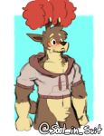  anthro antlers biceps blush bodily_fluids clothing coat crotch_fluff hair horn invalid_tag leaf male muscular nintendo pecs pok&eacute;mon pok&eacute;mon_(species) sawsbuck solo soot_in_suit video_games 