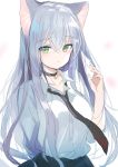  1girl animal_ears bangs cat_ears choker emily_(pure_dream) eyebrows_visible_through_hair green_eyes hair_between_eyes long_hair looking_at_viewer necktie original shirt silver_hair sketch skirt solo upper_body white_background white_shirt 