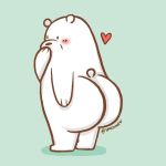  &lt;3 anthro big_butt blush butt cartoon_network covering_mouth covering_own_mouth fur ice_bear looking_back mammal polar_bear simple_background solo standing thiccbird ursid ursine we_bare_bears white_fur 