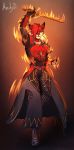  2019 5_fingers andyd anthro black_nose canid canine clothed clothing digital_media_(artwork) female fingers fire fox hair holding_object holding_sword holding_weapon mammal melee_weapon red_hair solo standing sword weapon 