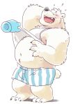  2019 anthro belly blush clothed clothing fur garouzuki humanoid_hands male mammal navel open_shirt overweight overweight_male polar_bear shirt simple_background topwear underwear ursid ursine white_fur 