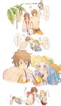  a082 blue_eyes blue_hair blush brown_eyes brown_hair cup djeeta_(granblue_fantasy) drink drinking_straw flower gran_(granblue_fantasy) granblue_fantasy hair_flower hair_ornament hat headwear_removed hood hood_down long_hair lyria_(granblue_fantasy) palm_tree pineapple_slice sandalphon_(granblue_fantasy) shirtless short_hair speech_bubble starfish_hair_ornament straw_hat sun_hat sunburn sweatdrop tree v visor_cap volleyball volleyball_net 