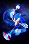  2:3 absurd_res ambiguous_gender anthro blue_body blue_fur boost_wisp clothing den255 duo eulipotyphlan fist floating flying footwear fur gloves green_eyes grin handwear hedgehog hi_res male mammal pink_eyes shoes smile sonic_(series) sonic_the_hedgehog starry_background wisp_(sonic) yacker 