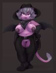  2019 anthro bandanna belly belt big_breasts boots breasts camel_toe celeste_(slimefur) clitoris_outline clothed clothing costume cowboy cowboy_hat felid female footwear front_view fur grey_background grey_hair hair hands_on_hips hat headgear headwear hi_res ineffective_clothing lion mammal membrane_(anatomy) membranous_wings navel nipples pantherine partially_clothed pink_fur pussy rope simple_background skimpy slightly_chubby slimefur solo standing teeth thick_thighs topless vampire wings 