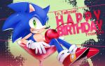  abstract_background alcohol anthro beverage birthday blue_fur cherry clothing cocktail den255 english_text eulipotyphlan food footwear fruit fur gloves green_eyes grin handwear hedgehog male mammal martini martini_glass micro partially_submerged plant shoes sitting smile solo sonic_(series) sonic_the_hedgehog text 