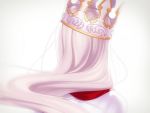  1girl bangs blurry crown dress_of_heaven fate/stay_night fate_(series) from_behind headpiece heaven&#039;s_feel illyasviel_von_einzbern long_hair official_art solo spoilers takeuchi_takashi white_background white_hair 