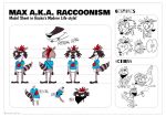  2019 anthro biped english_text facial_piercing featureless_crotch front_view hair lip_piercing mammal max_raccoonism model_sheet paint piercing procyonid raccoon rear_view red_hair rockosedits side_view signature simple_background solo spray_paint standing striped_tail stripes text white_background 