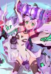  1girl bangs black_legwear breasts cleavage commentary_request detached_sleeves green_eyes hairband hikari_(hoshi_to_tsubasa_no_paradox) holding hoshi_to_tsubasa_no_paradox lavender_hair mecha rudorufu short_hair solidea 