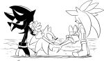  anthro beach black_and_white clothing den255 eulipotyphlan footwear gloves group handwear hedgehog holding_character male mammal monochrome seaside shadow_the_hedgehog shoes silver_the_hedgehog sonic_(series) sonic_the_hedgehog 