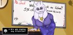  2019 anthro big_breasts boss_monster bovid breasts caprine clothing deltarune digital_media_(artwork) english_text female fur goat grinn3r hi_res looking_at_viewer male mammal open_mouth school simple_background solo text toriel undertale video_games 