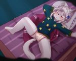  2019 absurd_res accessory alternate_version_at_source anthro auvere bed blush clothed clothing cub digital_media_(artwork) eyes_closed felid feline female fubuki_reikon fur hair hair_accessory hairclip hi_res lying mammal open_mouth panties parfait_(artist) pillow sleeping solo spread_legs spreading underwear young 