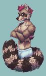  anthro biped boxers_(clothing) clothed clothing digital_media_(artwork) fur hair looking_at_viewer male mammal max_raccoonism paint pixel_(artwork) procyonid raccoon side_view smidgefish solo spray_paint standing striped_tail stripes topless underwear 