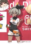  1girl absurdres black_bodysuit bodysuit bodysuit_under_clothes cosplay dark_skin disguise grey_bodysuit grey_hair hairband highres kigurumi nintendo_switch pokemon pokemon_(game) pokemon_swsh saitou_(pokemon) short_hair skin_tight trevor25527766 