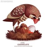  accipitrid accipitriform ambiguous_gender avian bird brown_eyes candy chocolate cryptid-creations egg feathered_wings feathers feral food food_creature fruit humor kinder_egg nest plant pun simple_background solo strawberry url visual_pun white_background wings 