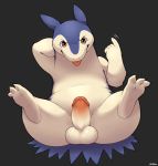  2019 3_toes 5_fingers balls beckoning brown_eyes erection fingers gesture grey_background hand_behind_head hi_res humanoid_penis looking_at_viewer male nintendo nude penis pok&eacute;mon pok&eacute;mon_(species) signature simple_background sitting solo spread_legs spreading toes tongue tongue_out typhlosion video_games zi_ran 