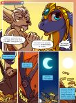  2019 anthro blue_eyes canid canine clothed clothing comic day detailed_background digging digital_media_(artwork) english_text female fennec fingers fox fur hair headdress hi_res male mammal moon night open_mouth outside reptile scalie shen_(zummeng) shovel sky snake sun text tools white_hair zaphira_(zummeng) zummeng 