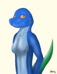  2019 absurd_res anthro breasts digital_media_(artwork) eliza_(vader-san) female hi_res lizard mono-fur nipples nude reptile scalie simple_background smile solo 