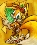  2014 anthro blue_eyes canid canine clothing dipstick_tail eyewear footwear fox fur gloves goggles handwear male mammal miles_prower multicolored_tail nonananana signature solo sonic_(series) sonic_boom video_games white_fur yellow_fur 