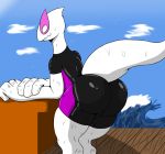  2019 big_butt bodily_fluids butt femboi_lugia_(lightningfire12) girly hi_res legendary_pok&eacute;mon lizard lugia male nintendo pok&eacute;mon pok&eacute;mon_(species) reptile scalie solo sweat thetyrant thick_thighs tight_suit video_games 
