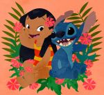  2014 3_toes 5_toes alien barefoot black_eyes black_hair black_nose blue_pawpads child clothed clothing dark_skin disney duo experiment_(lilo_and_stitch) female flower flower_in_hair hair human lilo_and_stitch lilo_pelekai long_hair looking_at_another male mammal nonananana notched_ear one-piece_swimsuit open_mouth open_smile pawpads plant sitting small_tail smile stitch_(lilo_and_stitch) swimwear teeth toes tongue young 