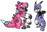  2019 ambiguous_gender animate_inanimate bow button_(disambiguation) clothing collar digimon digimon_(species) digital_media_(artwork) dinosaur doll dolores_(extyrannomon) dragon duo extyrannomon floppsies gold_(metal) gold_tooth gumdramon living_plushie plushie reptile rubber scalie spiked_collar spikes stitch_(disambiguation) vinny_(gumdramon) wings zipper 