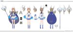  :d absurdres blue_cape blue_footwear blue_skirt cape detached_sleeves gold_trim head_wings highres holding holding_staff long_sleeves looking_at_viewer mt_(ringofive) multiple_views open_mouth original sidelocks skirt smile staff standing 