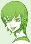  1girl face foo_fighters green_theme greyscale jojo_no_kimyou_na_bouken monochrome portrait short_hair solo space_jin stone_ocean tongue tongue_out 