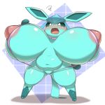  1:1 2019 areola belly big_breasts bikini blush breasts clothed clothing digital_media_(artwork) eeveelution female glaceon hi_res huge_breasts hyper hyper_breasts mammal nintendo obikuragetyan open_mouth pok&eacute;mon pok&eacute;mon_(species) pussy semi-anthro simple_background sling_bikini solo swimwear thick_thighs video_games wide_hips 