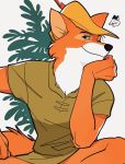  2019 anthro black_nose canid canine clothing disney fox fur hat headgear headwear hi_res male mammal robin_hood robin_hood_(disney) simple_background uochandayo 