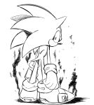  anthro black_and_white clothing den255 eulipotyphlan fist footwear gloves handwear hedgehog looking_at_viewer looking_back male mammal monochrome rear_view shoes solo sonic_(series) sonic_the_hedgehog standing 