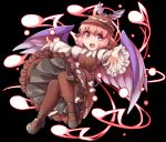  1girl animal_ears black_background black_footwear blush brown_dress brown_legwear commentary_request dress eighth_note eyebrows_visible_through_hair feathered_wings full_body fun_bo hat long_sleeves looking_at_viewer magic musical_note mystia_lorelei open_mouth pink_eyes pink_hair puffy_long_sleeves puffy_sleeves shirt simple_background sleeves_past_wrists smile solo thighhighs touhou white_shirt wings 