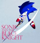  anthro blue_fur clothing den255 english_text eulipotyphlan footwear fur gloves green_eyes grey_background handwear hedgehog hi_res holding_object holding_sword holding_weapon male mammal melee_weapon shoes simple_background smile solo sonic_(series) sonic_and_the_black_knight sonic_the_hedgehog sword text weapon 