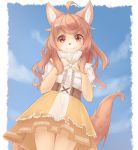  ahoge anthro bd_collie canid canine canis clothed clothing cub domestic_dog dress female fur hair hi_res kemono long_hair looking_at_viewer mammal red_eyes smile solo young 