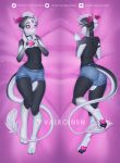  2019 anthro body_pillow bovid caprine claws clothed clothing dakimakura_design didelphid eyewear girly glasses goat hi_res horn male mammal marsupial pawpads paws pillow smile solo valkoinen valkoinen_2.0_(character) 
