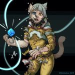  1:1 2019 anthro blue_eyes clothing felid feline female hair heterochromia hi_res human_to_anthro mammal miltonholmes nia_(xenoblade) open_mouth pawpads silver_hair solo species_transformation surprise torn_clothing transformation xenoblade_chronicles_2 yellow_eyes 