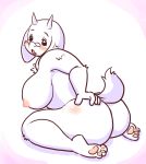  2019 big_breasts blush boss_monster bovid breasts butt caprine cute_fangs eyewear female looking_at_viewer looking_back mammal nude slightly_chubby solo thick_thighs toriel undertale unknown_artist video_games 
