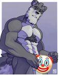  2019 5_fingers abs absurd_res anthro biceps canid canine canis clown covering emoji fingers hi_res looking_at_viewer male mammal muscular muscular_male nude pecs solo tehbluebubble wolf 