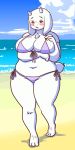  2019 beach big_breasts bikini blush boss_monster bovid breasts caprine chest_tuft clothing cute_fangs female mammal navel purple_eyes seaside slightly_chubby solo swimwear thick_thighs toriel tuft undertale unknown_artist video_games voluptuous wide_hips 