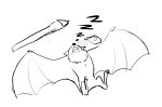  2019 ambiguous_gender bat_wings black_and_white chiropteran deke_(ittybittykittytittys) english_text fuel_(artist) juice_box lying mammal membrane_(anatomy) membranous_wings monochrome nude on_back pteropodid simple_background sleeping sound_effects spread_wings stylus text white_background wings zzz 