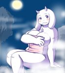  2019 big_breasts blush boss_monster bovid breasts caprine chest_tuft cute_fangs female mammal purple_eyes solo thick_thighs toriel towel tuft undertale unknown_artist video_games 