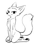  2019 anthro black_and_white canid canine cheek_tuft chest_tuft crotch_tuft disney elbow_tufts female fox fuel_(artist) half-closed_eyes knee_tuft kneeling looking_at_viewer mammal monochrome neck_tuft nude pawpads shoulder_tuft simple_background skye_(zootopia) solo tuft white_background zootopia 