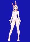  1girl ass_visible_through_thighs blue_background breasts character_request contrapposto copyright_request donkey_ears groin medium_breasts pink_hair solo yellow_eyes yuuji_(and) 