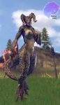  2019 anthro bethesda bethesda_softworks big_breasts breasts day deathclaw fallout fan_character feild female hi_res horn looking_at_viewer not_furry purple_eyes red_rocket reptile scalie sky solo standing thatdoggolinkie video_games vivian_(character) watermark wide_hips 